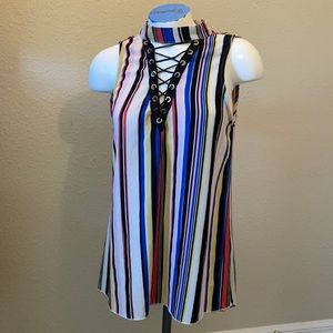 Striped lace up blouse
